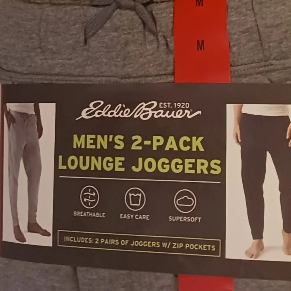 Eddie Bauer Men's 2-Pack Lounge Joggers in Gray and Blue with Elastic Waist M